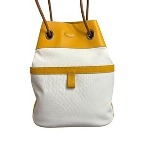 Tod’s made in Italy luxury yellow leather and white canvas shoulder bag